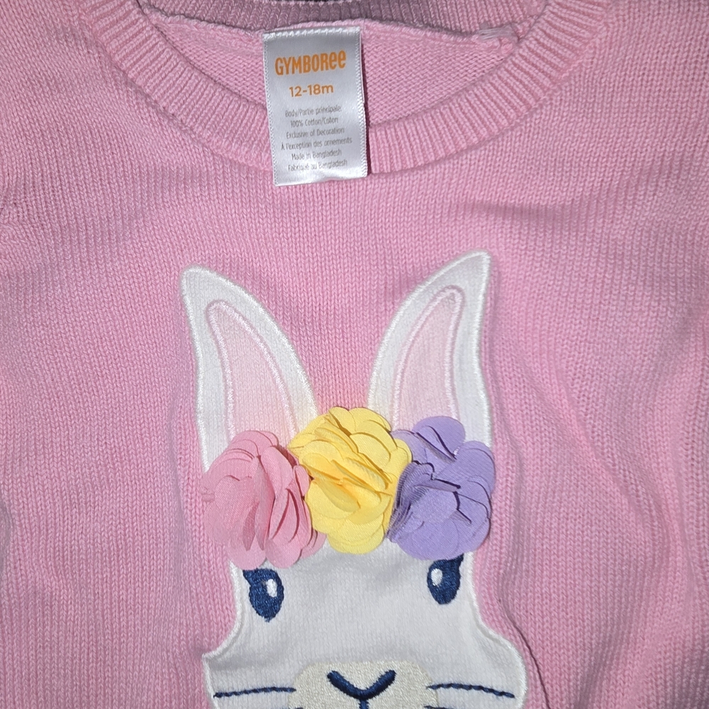 Gymboree Pink Bunny Appliqué Sweater Top with Floral Accents